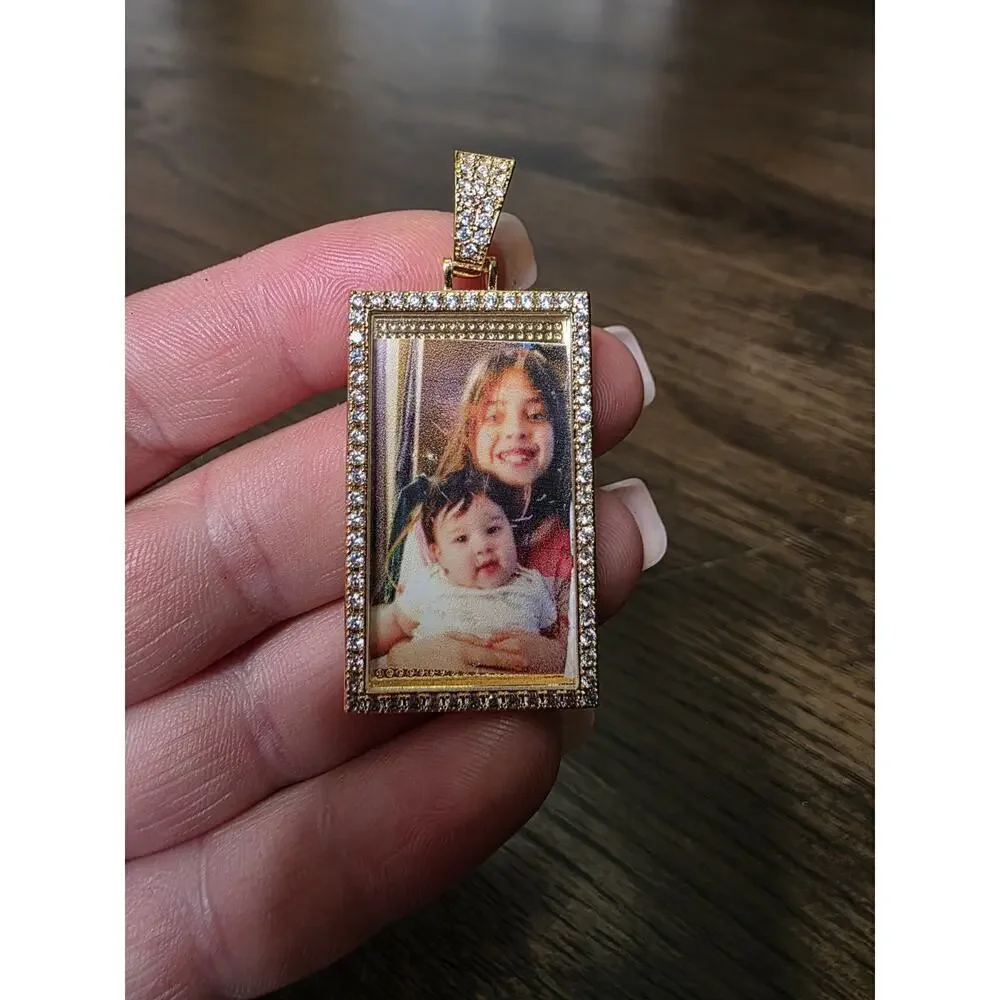 Picture Locket Pendant Necklace Engraved‎ Square Cooper